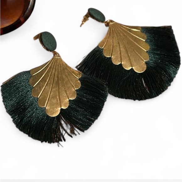 Jewelry - Chic Gold and Green Fan Earrings